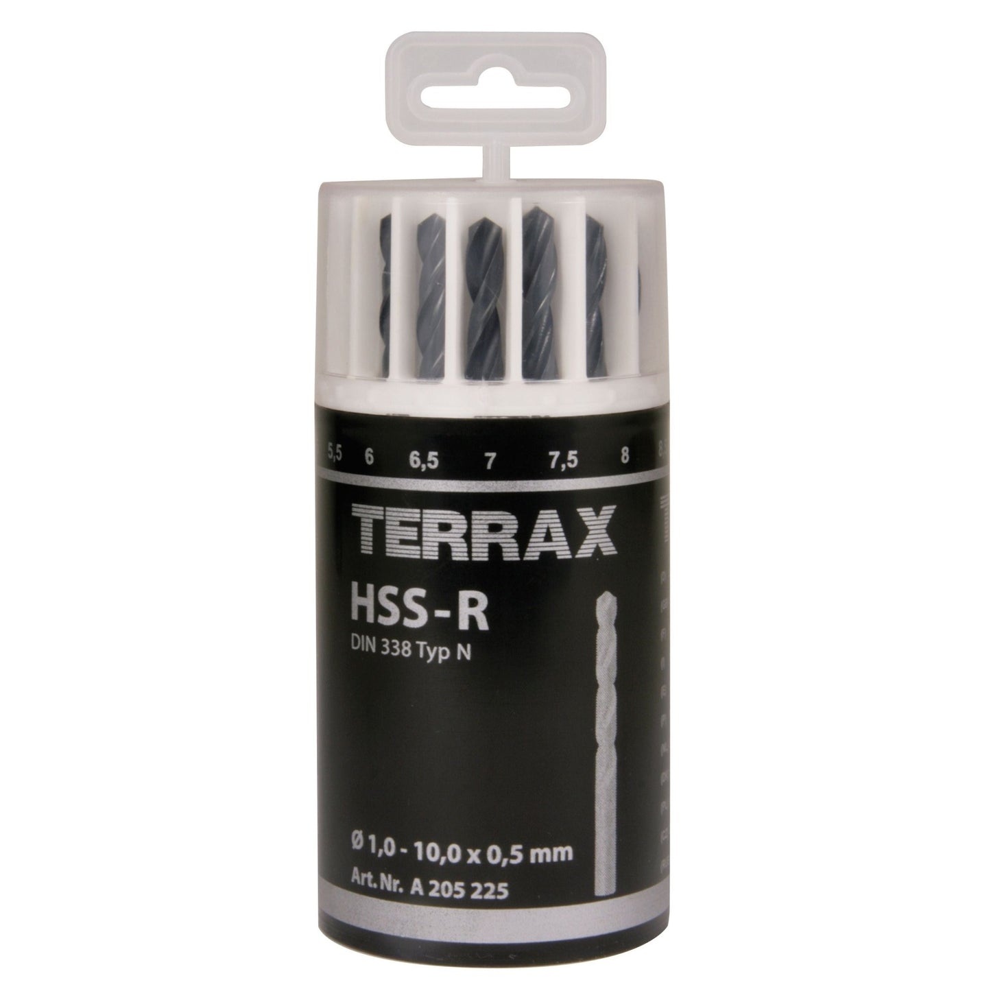 Terrax A205225 - Set of 19 DIN 338 Type N HSS Rolled Drill Bits