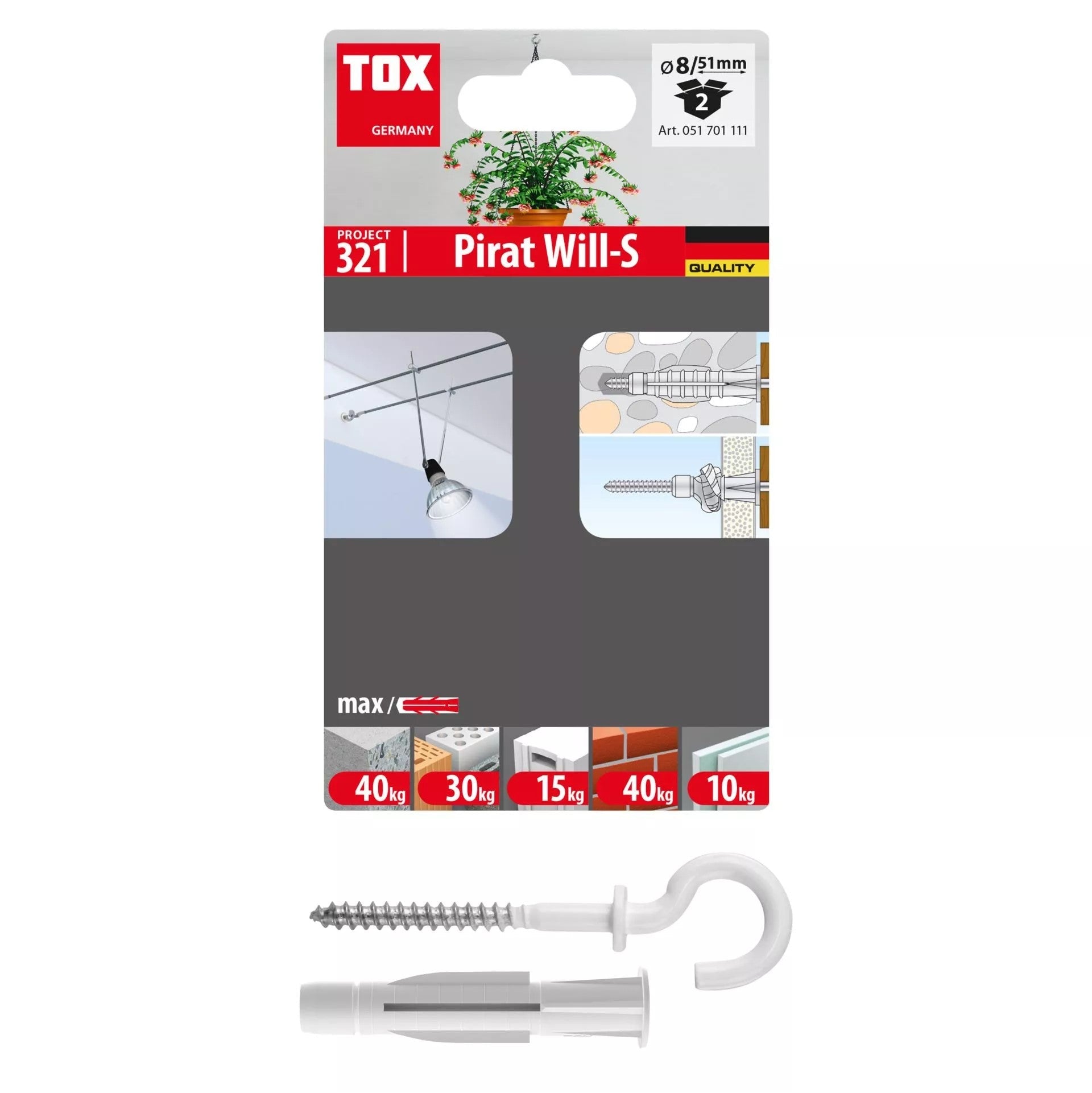 Tox Taco de pared con gancho Pirat Will - Ferrotecnia