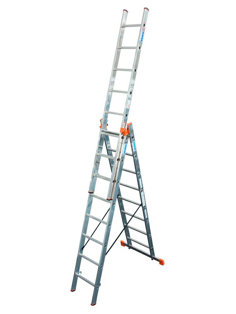 Krause 129666 - Escalera multiusos de aluminio Tribilo, 3x8 peldaños, altura de trabajo 6,05 m