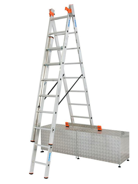Krause 129741 - Escalera multiusos de aluminio Tribilo con adaptación para escaleras, 3x8 peldaños, altura de trabajo 4,40 m