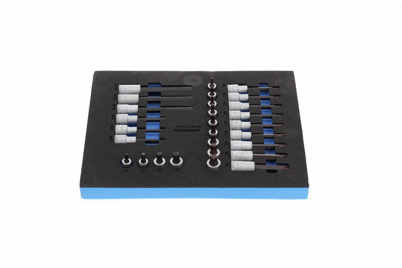 TS CT2-ITX19 - Juego de llaves de vaso destornillador de 1/2" en módulo de espuma Check-Tool de doble cuerpo, 28 piezas - Ferrotecnia