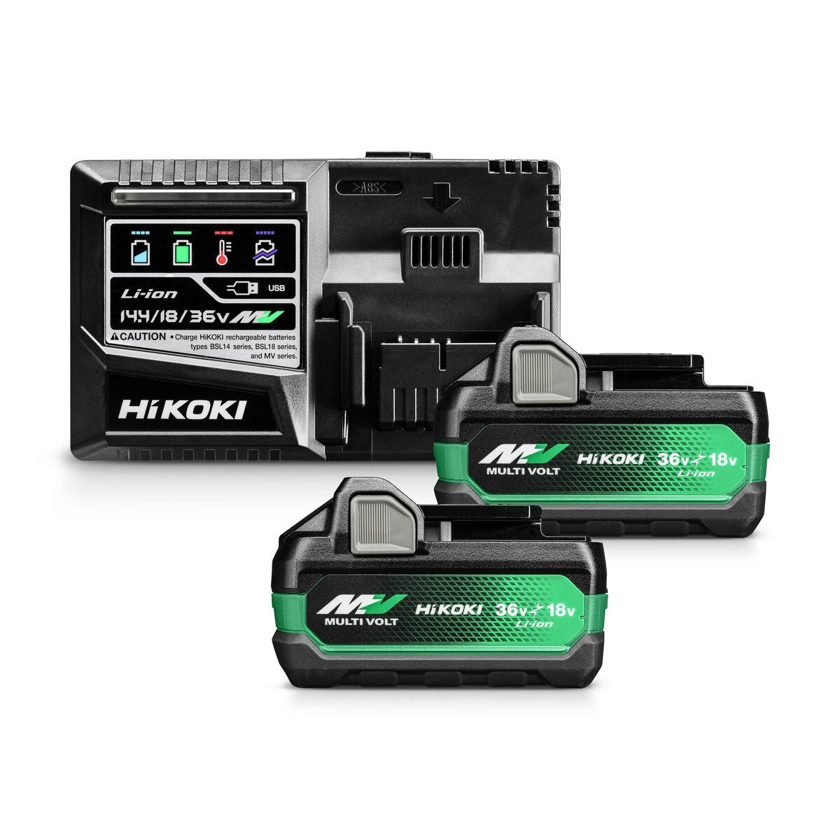 Hikoki UC18YSL3WHZ - Juego de 2 baterías MULTI VOLT BSL36A18X (36 V/18 V - 2,5 Ah/5,0 Ah) y cargador UC18YSL3