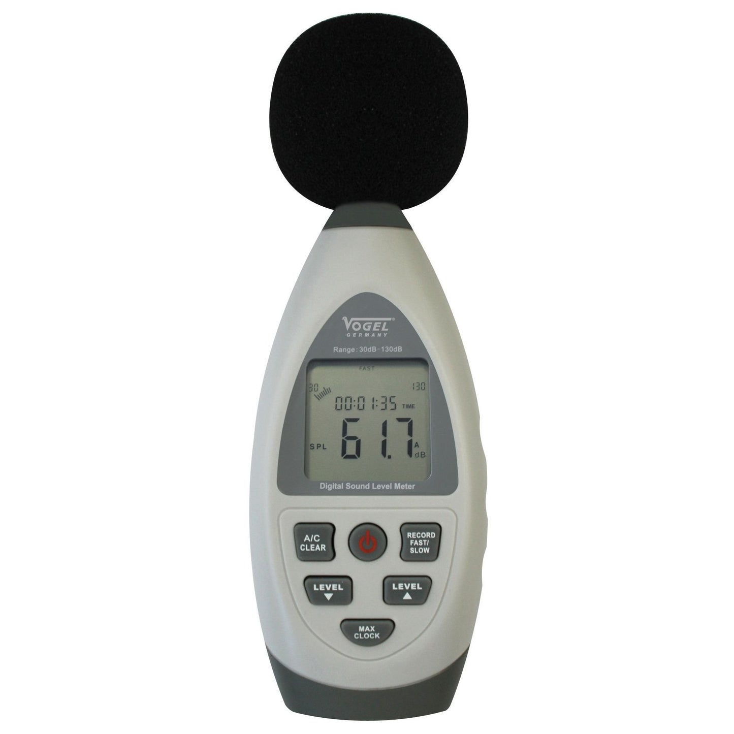 Vogel 641106 - Sonomètre électronique numérique, plage de mesure dBA/dBC : 30-80/ 50-100/ 60-110/ 80-130