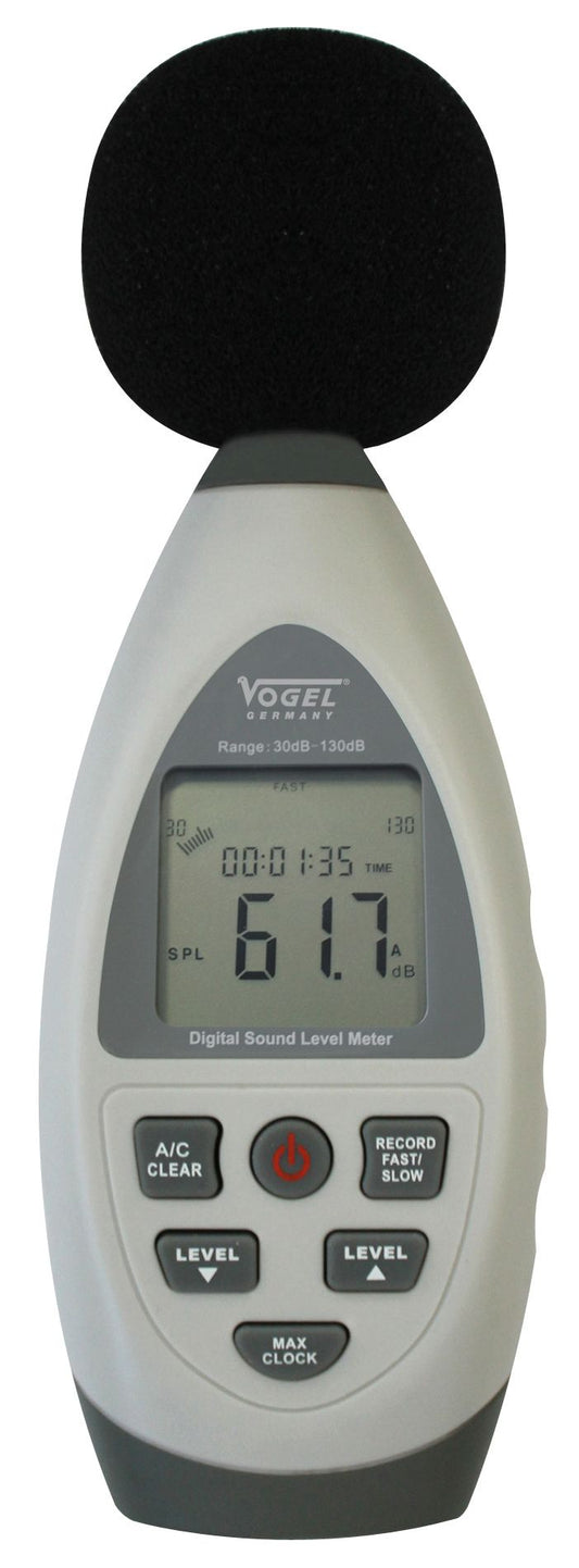 Vogel 641106 - Medidor del nivel de sonido electrónico digital, Rango de medición dBA/dBC: 30-80/ 50-100/ 60-110/ 80-130