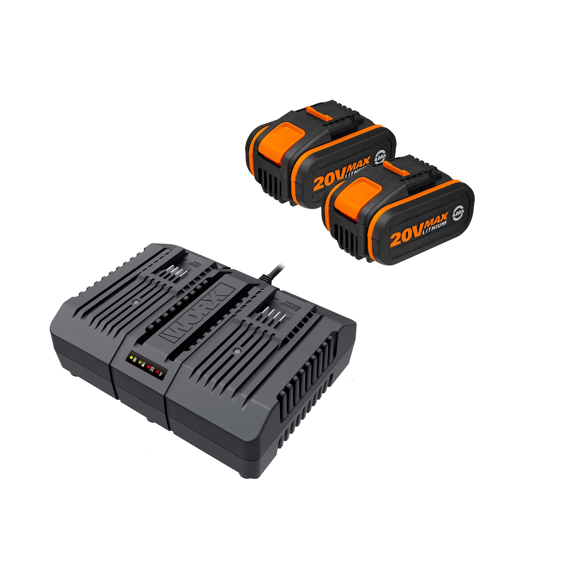 Worx WA3611 - Pack 2 baterías 20V 4,0Ah + cargador doble