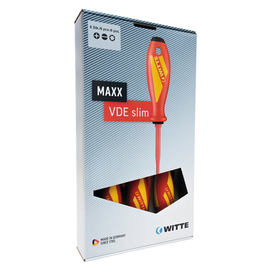 Witte 653773 - Juego de 6 destornilladores aislados con varilla reducida MAXX VDE Slim (PL + PH)