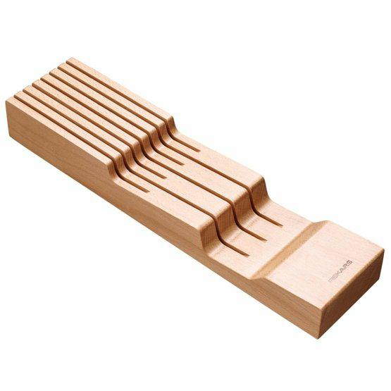 Fiskars Bloque de Cuchillos para Cajón, Para el Almacenamiento y Protección de 3 Cuchillos Grandes y 4 Pequeños, Cuchillos se venden por separado, Madera FSC, 1062890