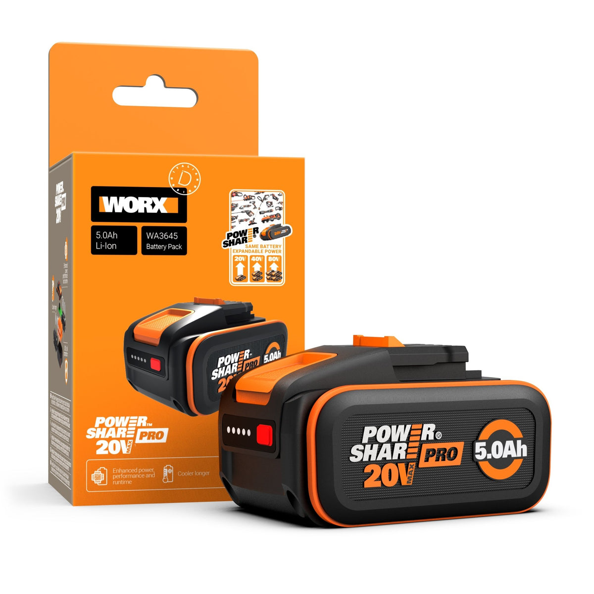 Worx WA3645 - Batería 20V 5,0Ah con indicador