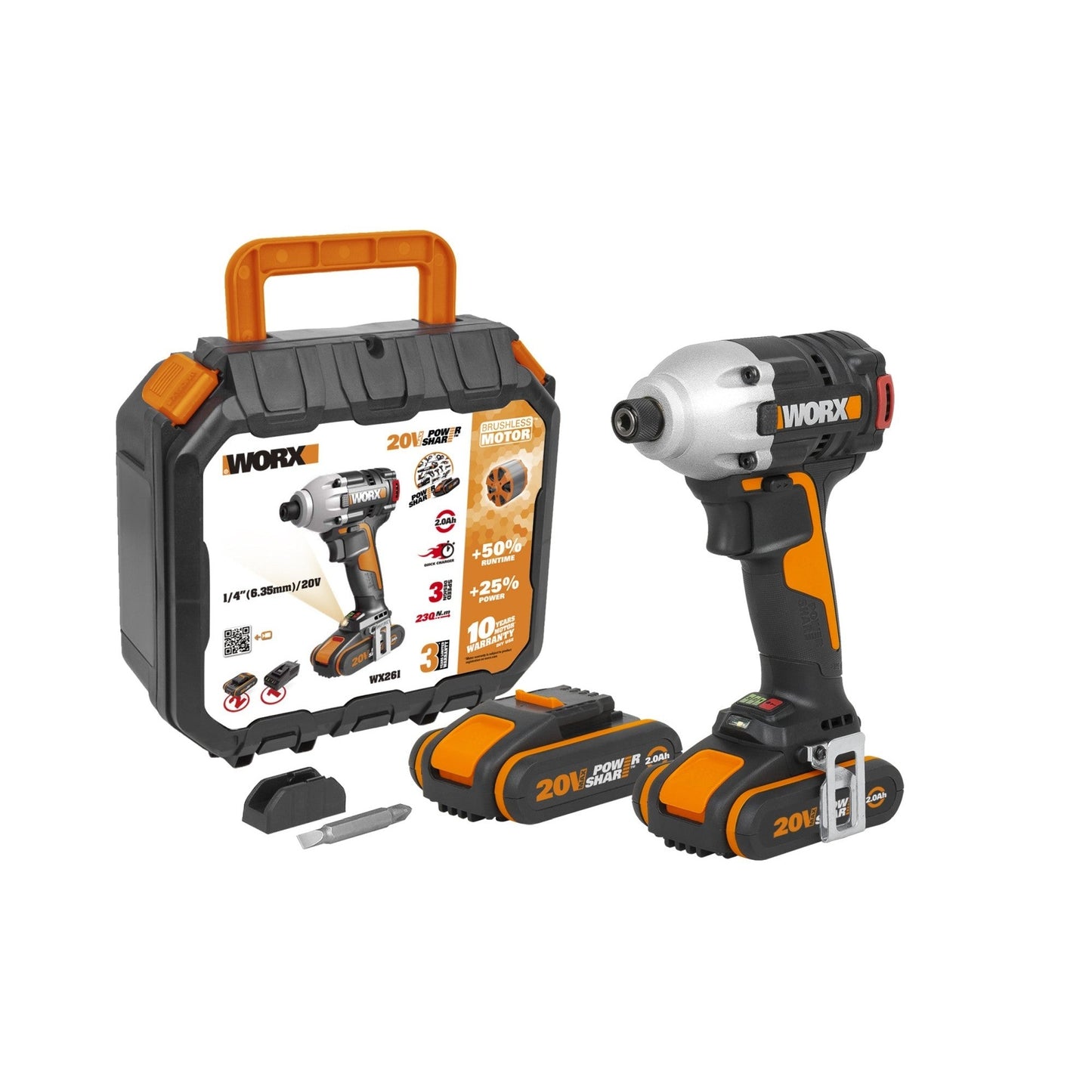 Worx WX261 - Visseuse à chocs sans balais 20 V 2,0 Ah (2 batteries)