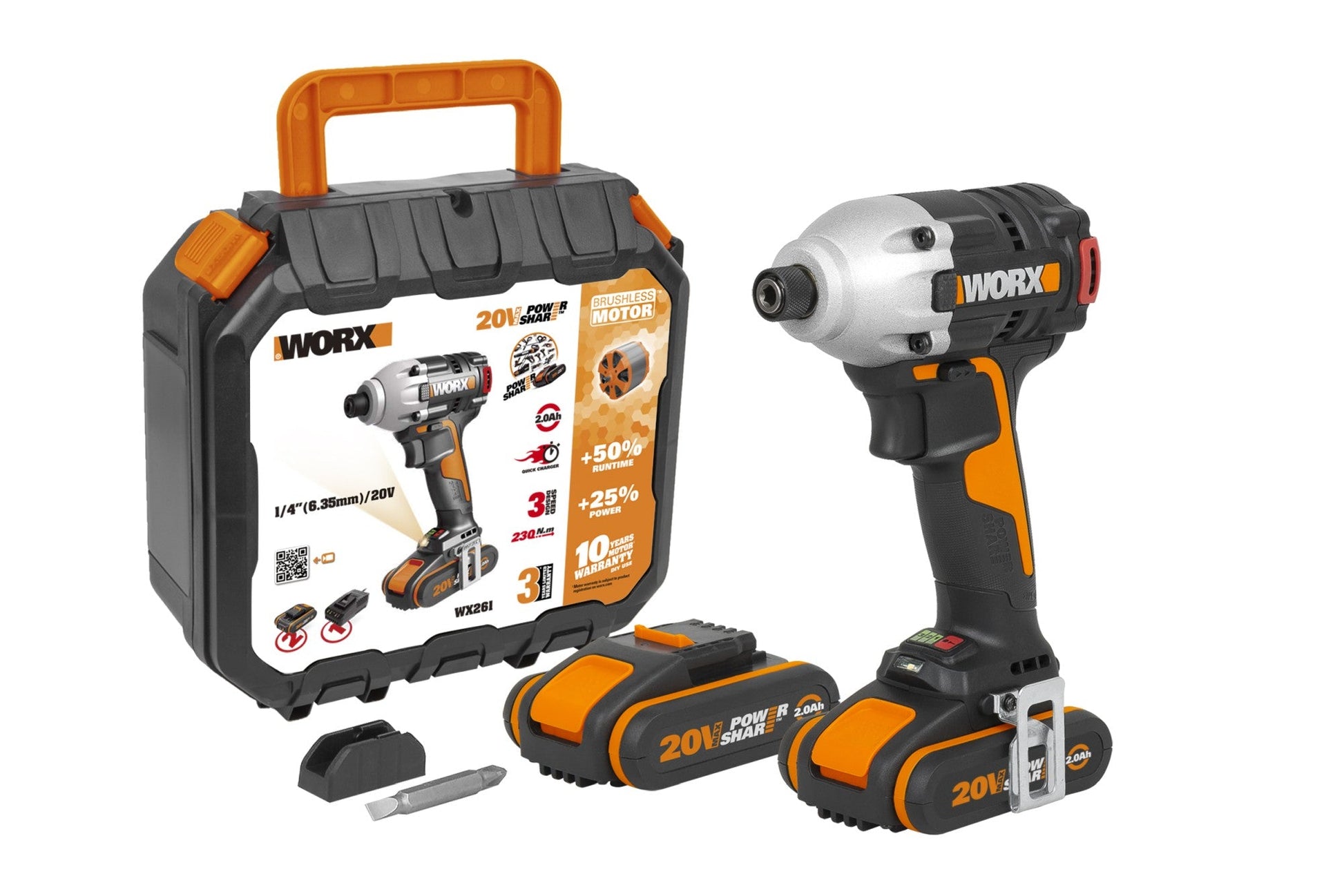 Worx WX261 - Atornillador Impacto Brushless 20V 2.0Ah (2 bat) - Ferrotecnia