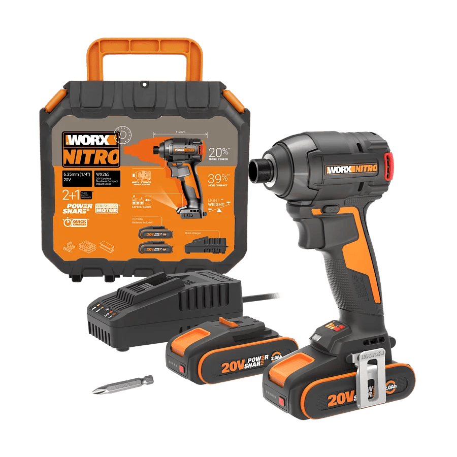 Worx WX265 - Atornillador de impacto compacto sin escobillas 20V 200Nm - con 2 baterías y cargador - Ferrotecnia