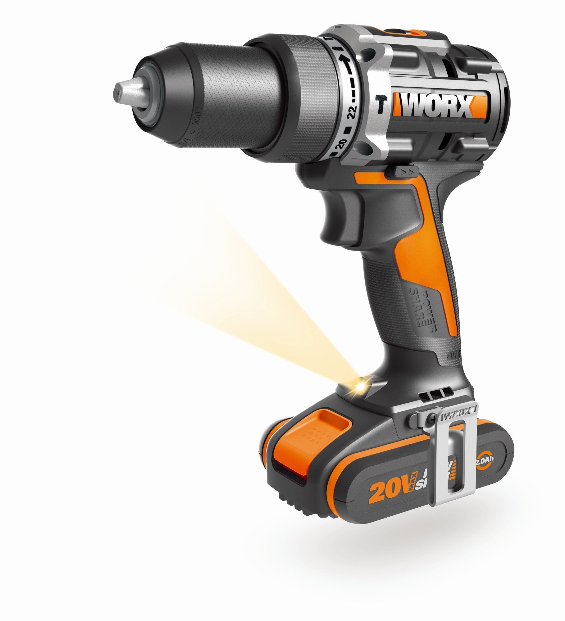 Worx WX352 - Taladro Percutor Brushless 20V 2.0Ah 2 Bat - Ferrotecnia