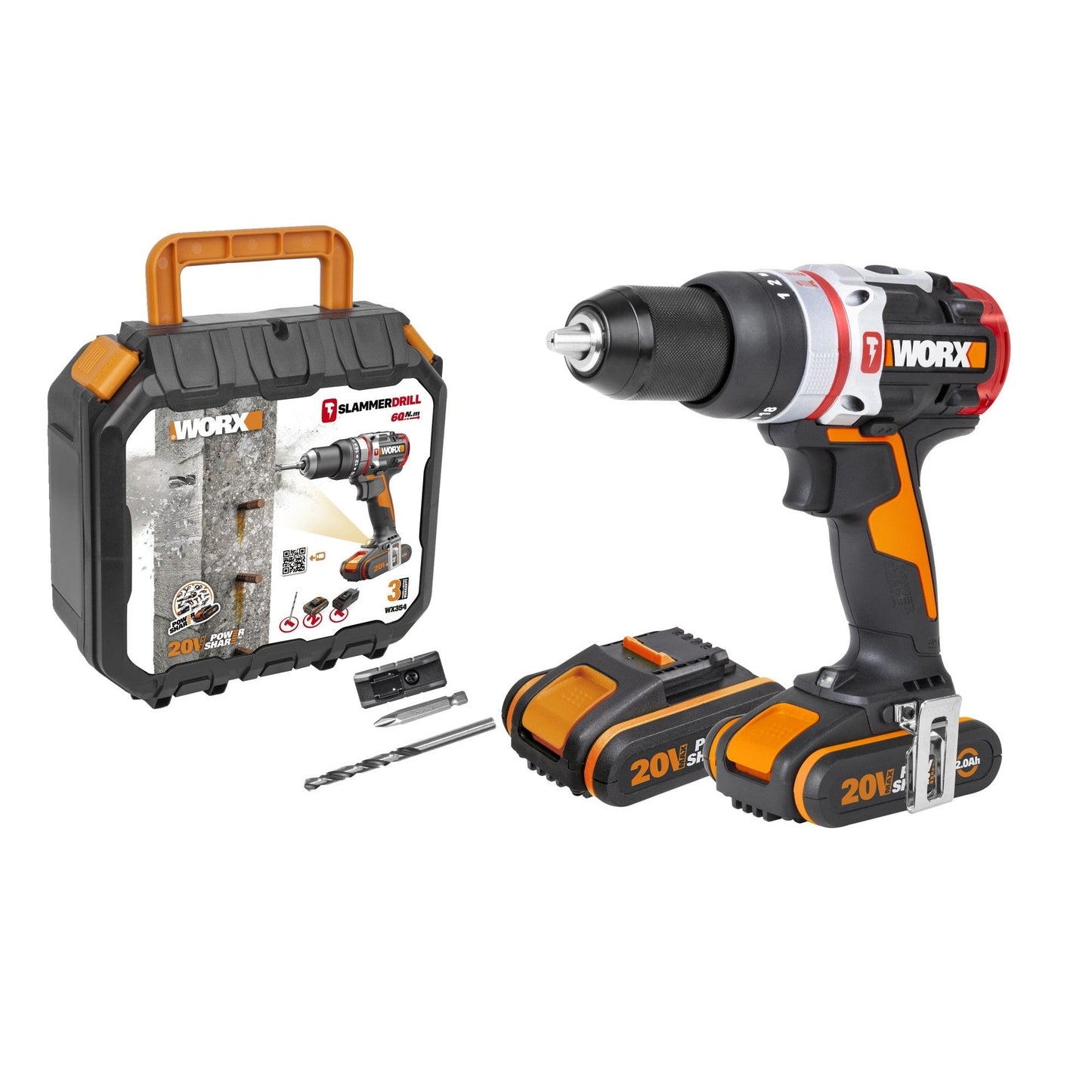 Worx WX354 - Perceuse-visseuse sans balais 20 V 2,0 Ah (2 batteries)