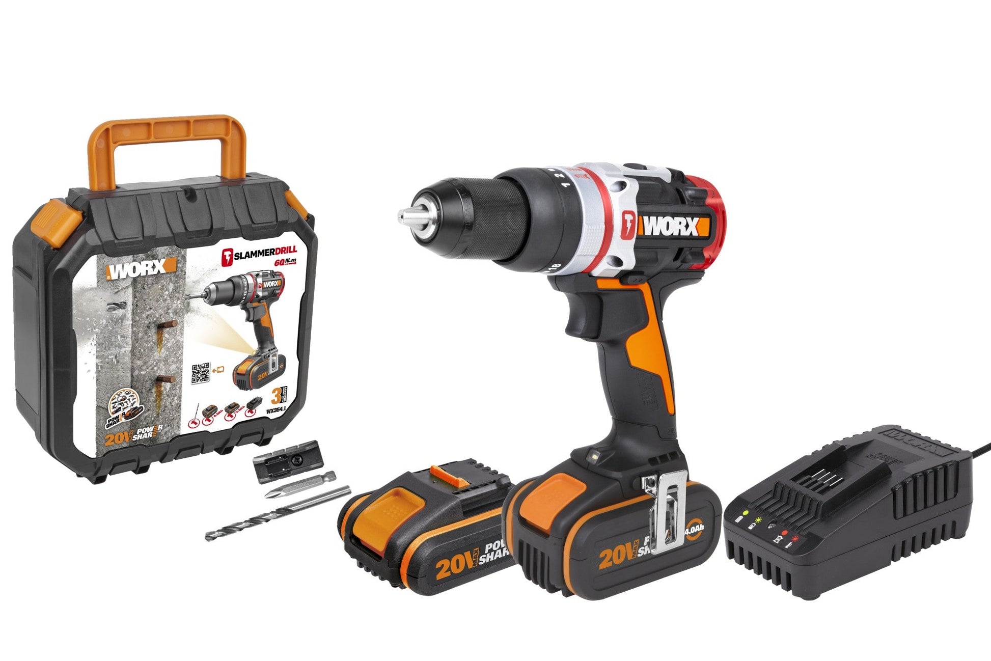Worx WX354 - Taladro percutor Brushless Slammer Drill 20V 2.0Ah (2 bat) - Ferrotecnia