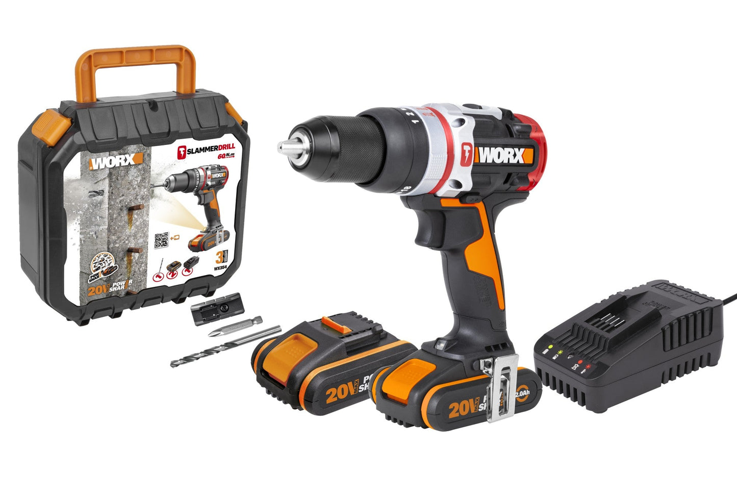 Worx WX354 - Taladro percutor Brushless Slammer Drill 20V 2.0Ah (2 bat) - Ferrotecnia