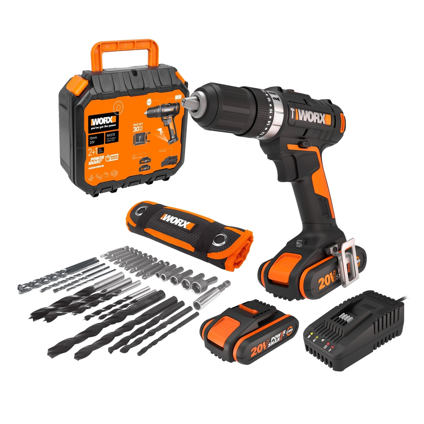 Worx WX370 - Taladro Percutor 20V (2bat 2.0Ah) - Ferrotecnia