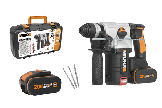 Worx WX380 - Martillo 4F Brushless 2,2J 20V 2 bat (4Ah + 4Ah) - Ferrotecnia