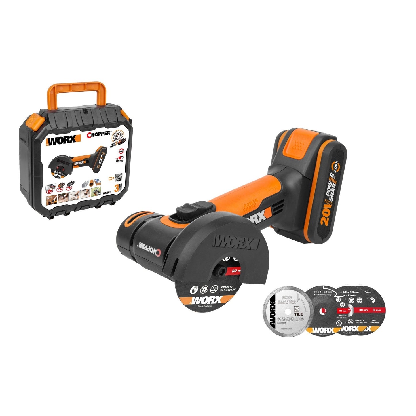 Worx WX801 - Mini Amoladora "Chopper" 20V 2.0Ah (1 bat)