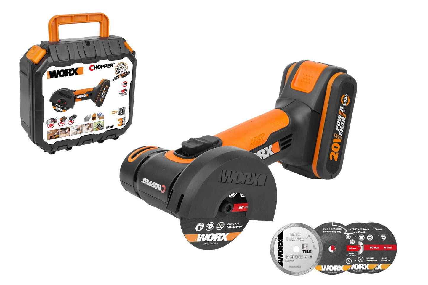 Worx WX801 - Mini Amoladora "Chopper" 20V 2.0Ah (1 bat) - Ferrotecnia
