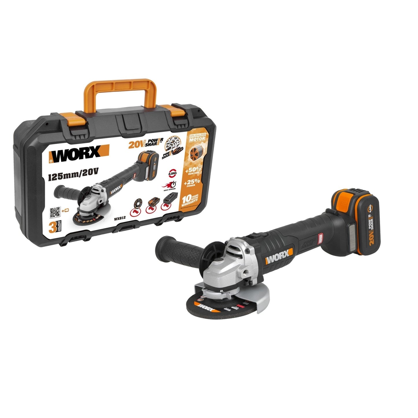 Worx WX812 - Meuleuse sans balais 125 mm 20 V 4,0 Ah (1 batterie)