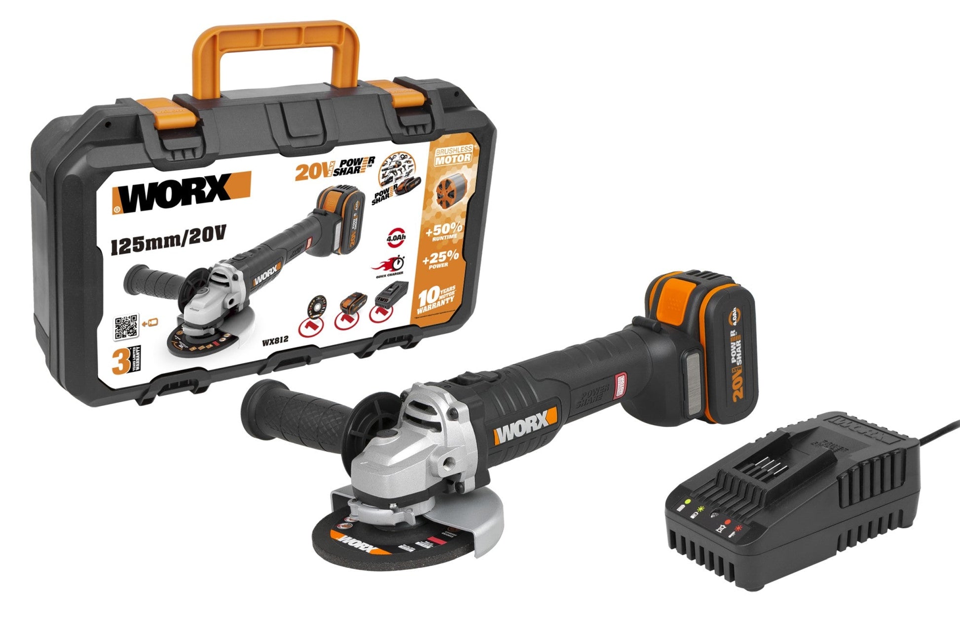 Worx WX812 - Amoladora Brushless 125mm 20V 4.0Ah (1 bat) - Ferrotecnia