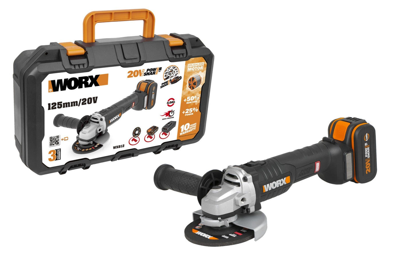 Worx WX812 - Amoladora Brushless 125mm 20V 4.0Ah (1 bat) - Ferrotecnia