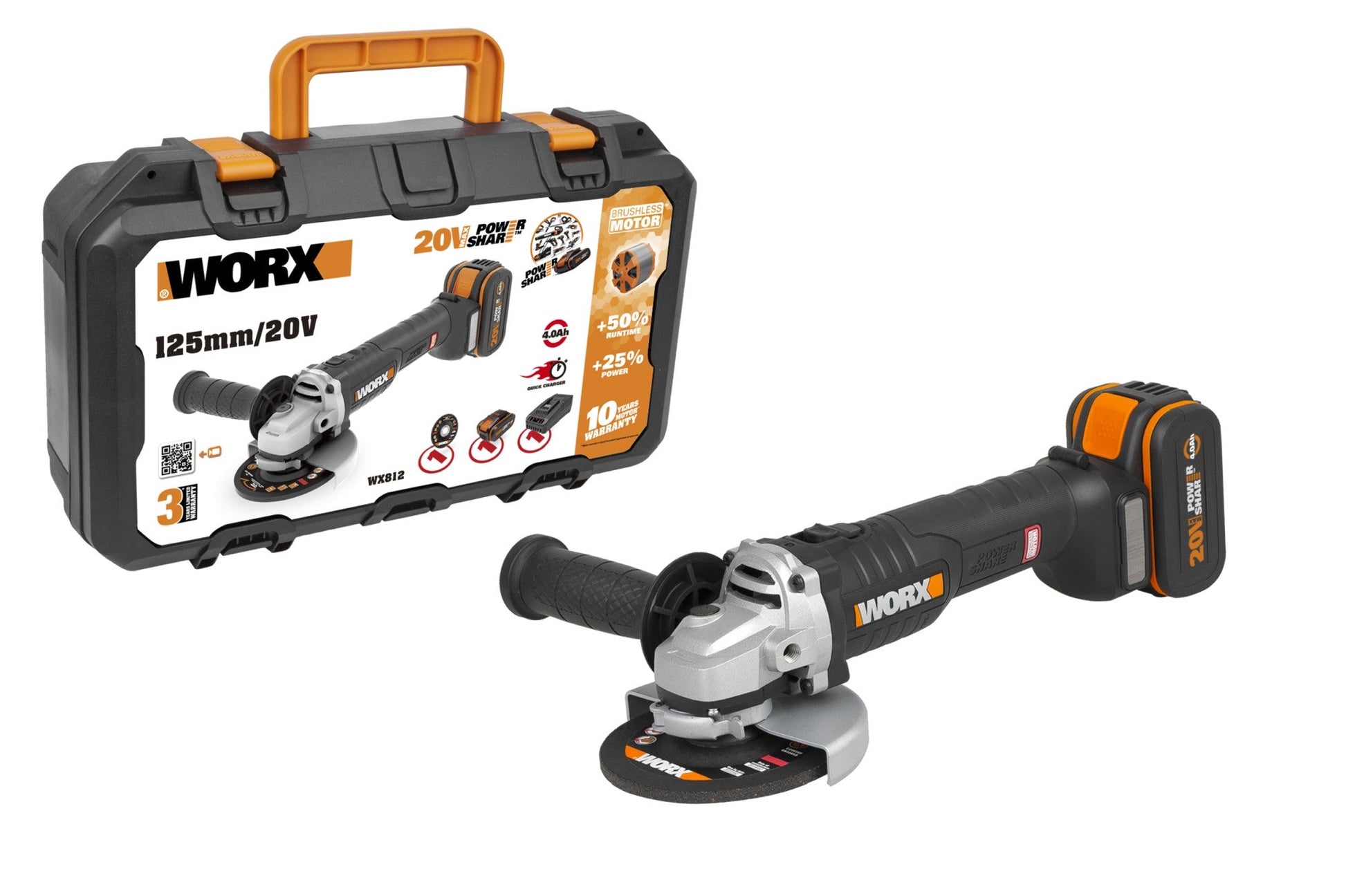 Worx WX812 - Amoladora Brushless 125mm 20V 4.0Ah (1 bat) - Ferrotecnia