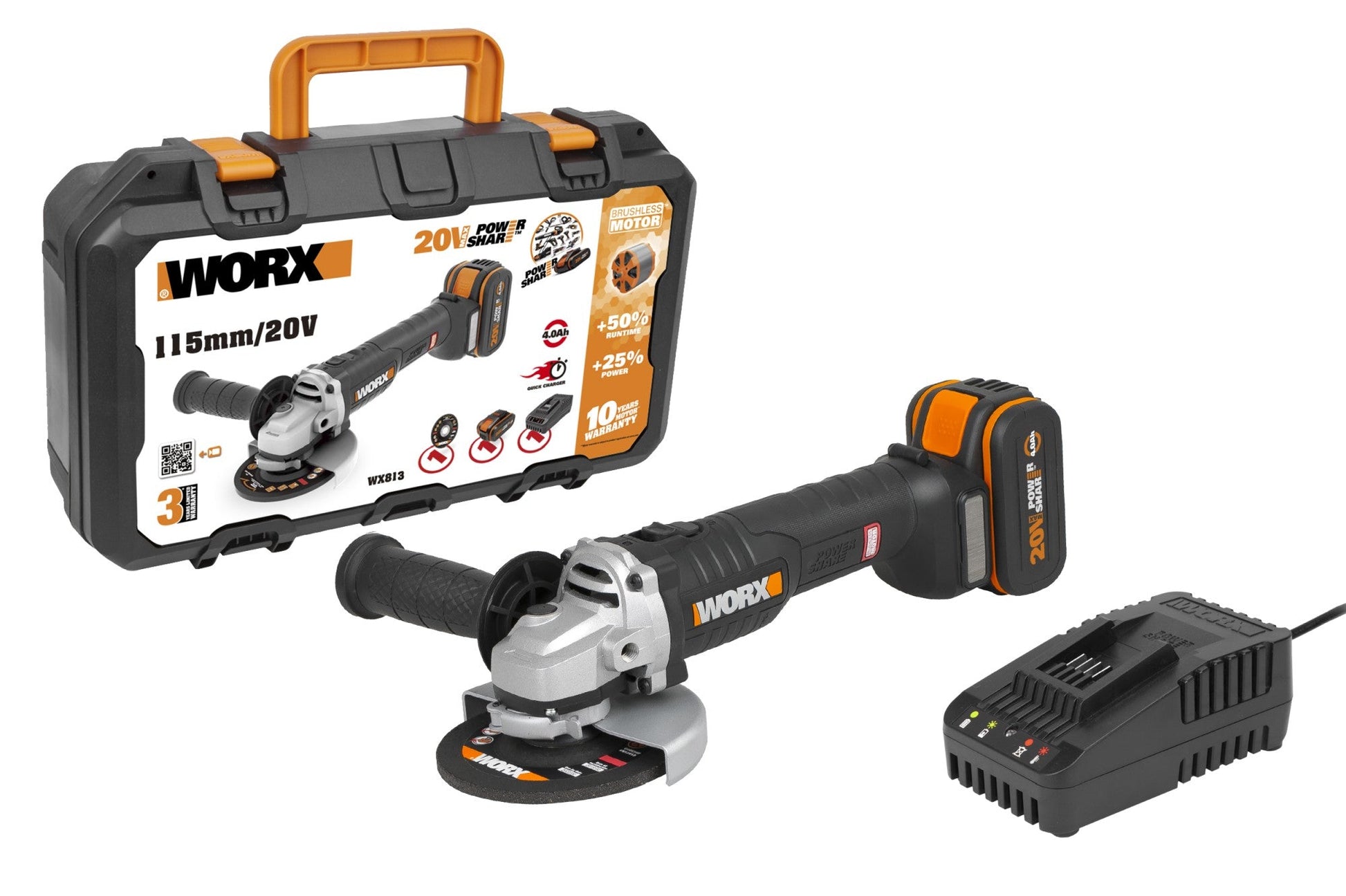 Worx WX813 - Amoladora Brushless 115mm 20V 2Ah 2 bat - Ferrotecnia