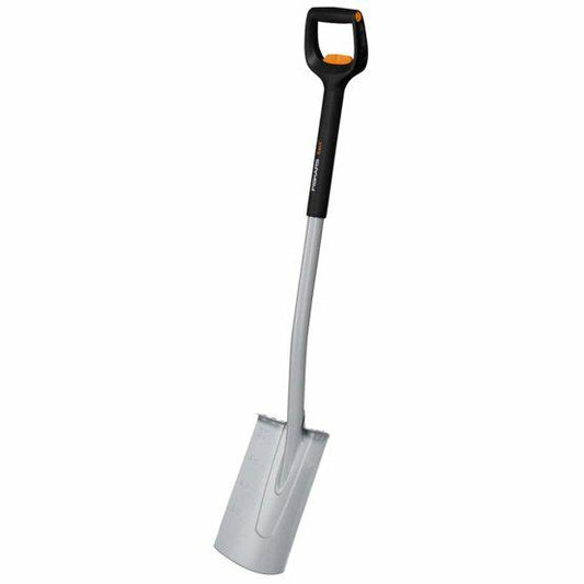 Fiskars Pala telescópica para suelos blandos y poco pedregosos, Redondeada, Longitud: 111-130 cm, Hoja de acero al boro reforzado, Negro/Naranja, Xact, 1066733
