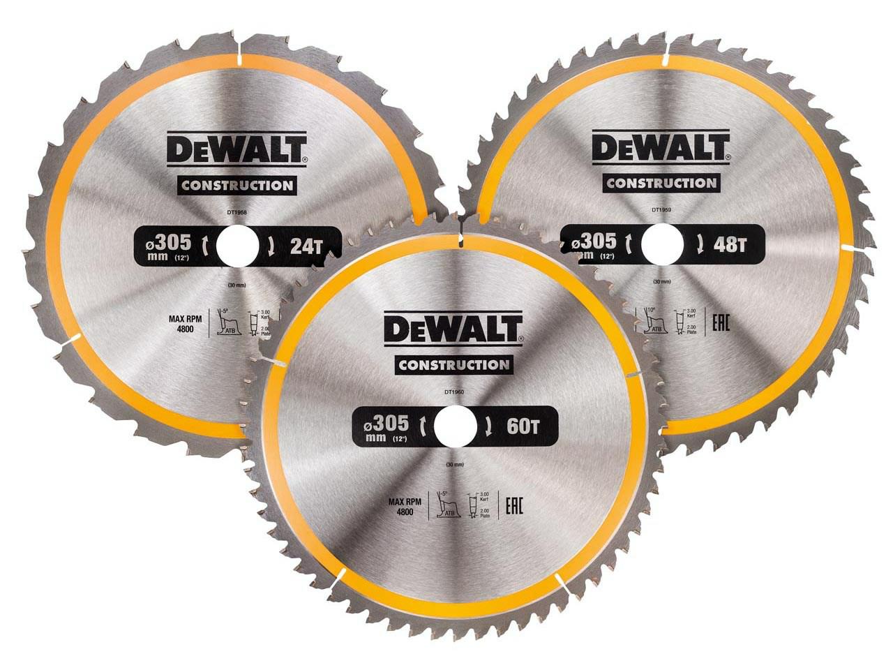Dewalt DT1126-QZ - Hojas de sierra circular, 3-pack 305 x 30,