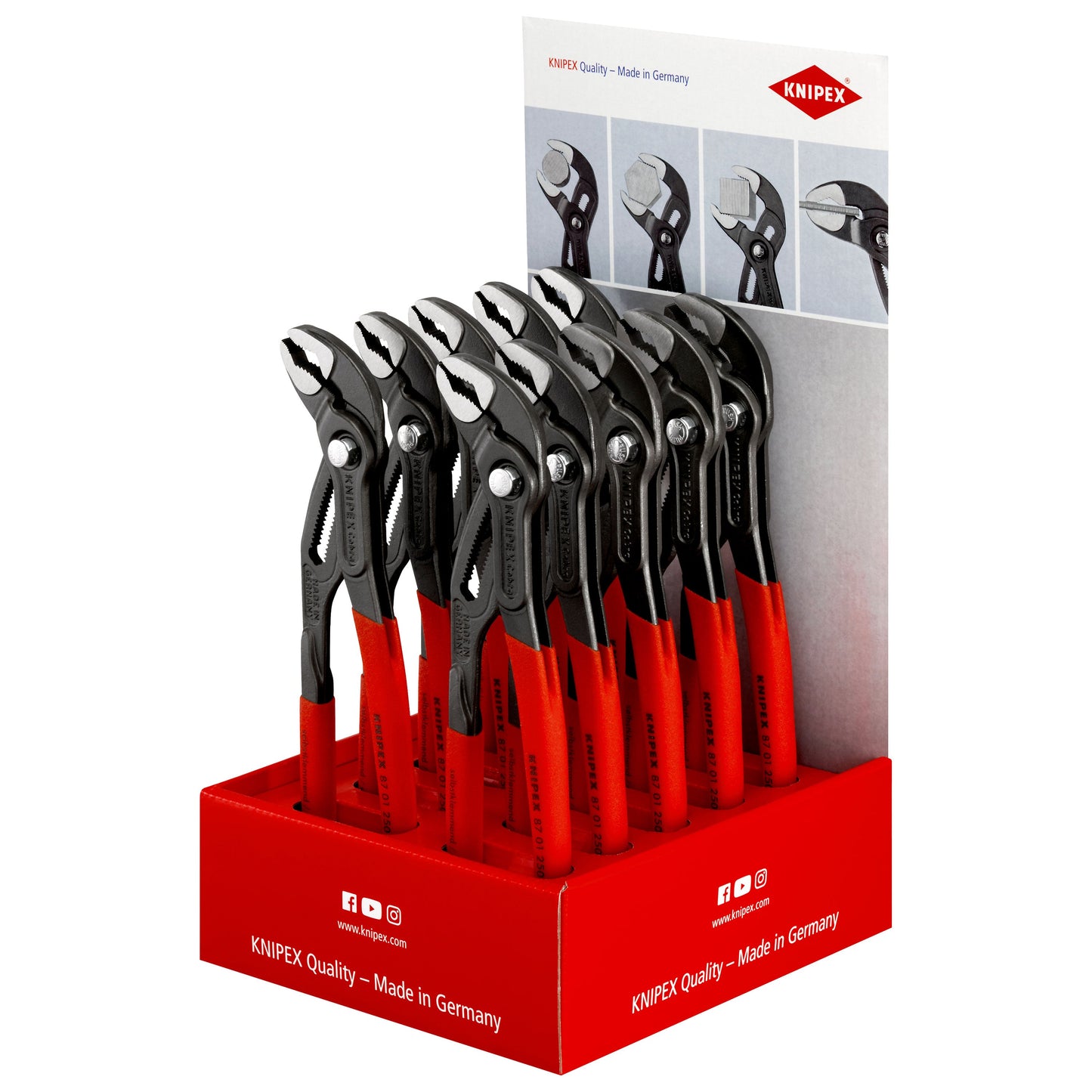 Knipex 00 18 01 V11 - Tabletop display with 10 Knipex Cobra® 87 01 250 pliers