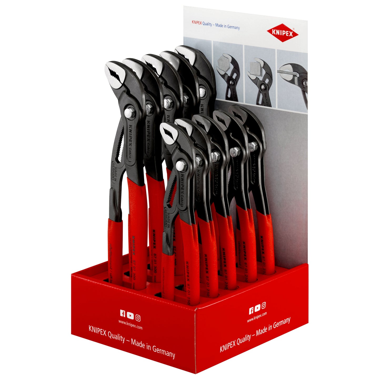 Knipex 00 18 01 V14 - Tabletop display with 10 Knipex Cobra® 87 01 250/300 pliers