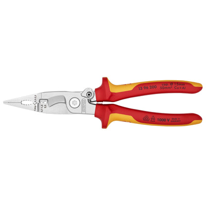 Knipex 13 96 200 - Knipex VDE insulated installers pliers 200 mm. with two-component handles and automatic opening spring