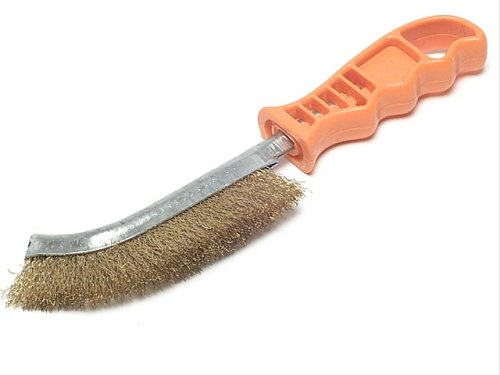 LessMann 056701 Hand Brush with Plastic Handle, Crimped Brass Wire MES 0.30