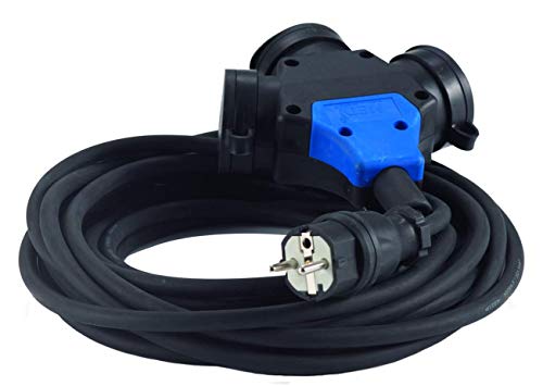 Hedi VK10-HK - Alargador Hedi 10 m. cable de goma de neopreno 3G1,5, color negro, IP44. Con cabezal suspendido con 3 tomas