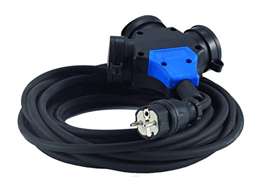 Hedi VK25-HK - Alargador Hedi 25 m. cable de goma de neopreno 3G1,5, color negro, IP44. Con cabezal suspendido con 3 tomas
