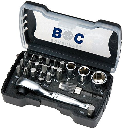Bohrcraft 69001430023 - Bohrcraft Jg. ratchet + 1/4" PB24 bits // 23-pcs. PH, PZ, Tx, TR, Allen, Slot., sockets + accessories
