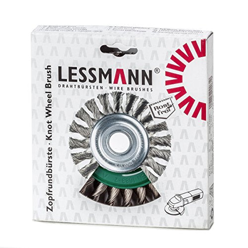 LessMann 473811 - Cepillo circular LessMann 125x14 mm./22,2 mm. alambre de acero inoxidable trenzado, 20 mechones, ROH 0,50