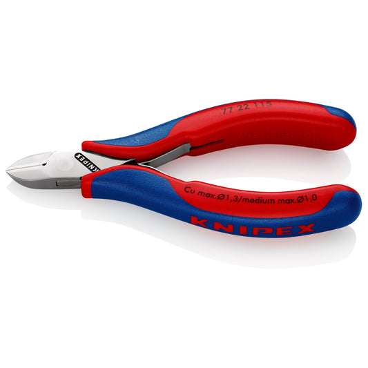 Knipex 77 22 115 - Diagonal cutting pliers for electronics 115 mm with round head and two-component handles. Bevelless edges.
