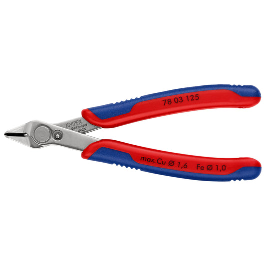 Knipex 78 03 125 - Stainless steel pliers. SuperKnips 125 mm electronic cutting tool with two-component handles. Bevelless edges.