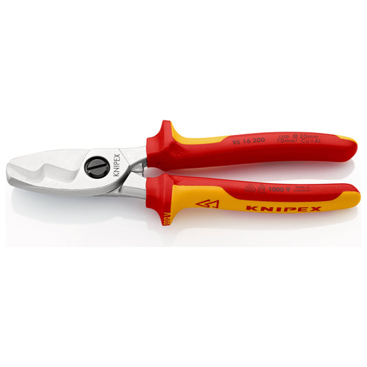 Knipex 95 16 200 - VDE insulated double edge cable cutter 200 mm with two-component handles