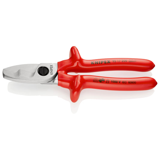 Knipex 95 17 200 - VDE insulated double edge cable cutter 200 mm with immersion insulated handles