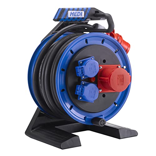 Hedi K7AD2016T2 - All - plastic three - phase cable drum G7 COMPANION Ø 250 mm 20 m H07RN - F 5G2,5 mm², 2x protective contact sockets, 1x CEE 16 A / 400 V, thermal protection, IP44 - Ferrotecnia