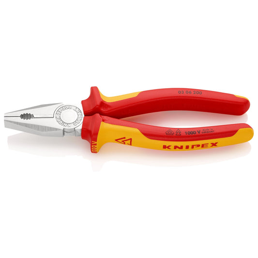 Knipex 03 06 200 - Alicate universal aislado VDE 200 mm con mangos bicomponentes - Ferrotecnia
