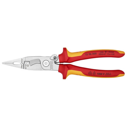 Knipex 13 96 200 - Alicate para instaladores aislado VDE Knipex 200 mm. con mangos bicomponentes y muelle de apertura automática - Ferrotecnia