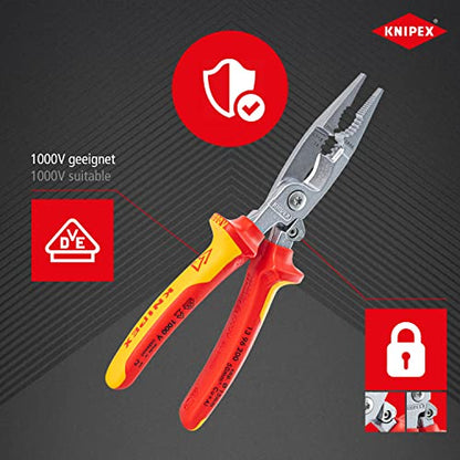 Knipex 13 96 200 - Alicate para instaladores aislado VDE Knipex 200 mm. con mangos bicomponentes y muelle de apertura automática - Ferrotecnia
