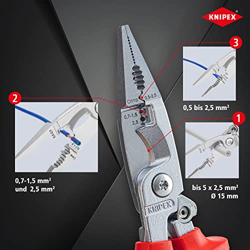 Knipex 13 96 200 - Alicate para instaladores aislado VDE Knipex 200 mm. con mangos bicomponentes y muelle de apertura automática - Ferrotecnia