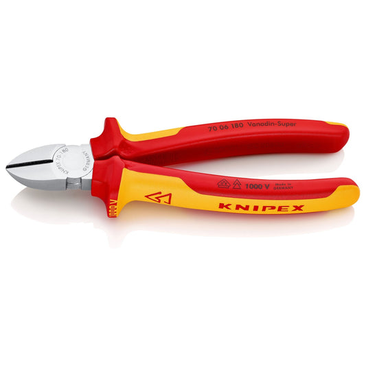 Knipex 70 06 180 - Alicate de corte diagonal aislado VDE 180 mm con mangos bicomponentes - Ferrotecnia