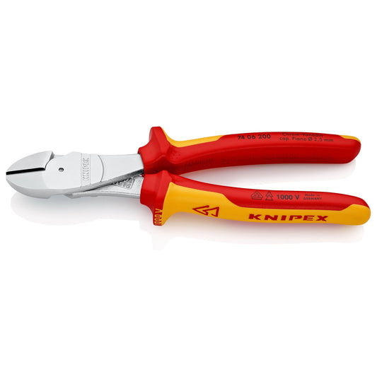 Knipex 74 06 200 - Alicate de corte diagonal de fuerza aislado VDE 200 mm con mangos bicomponentes - Ferrotecnia