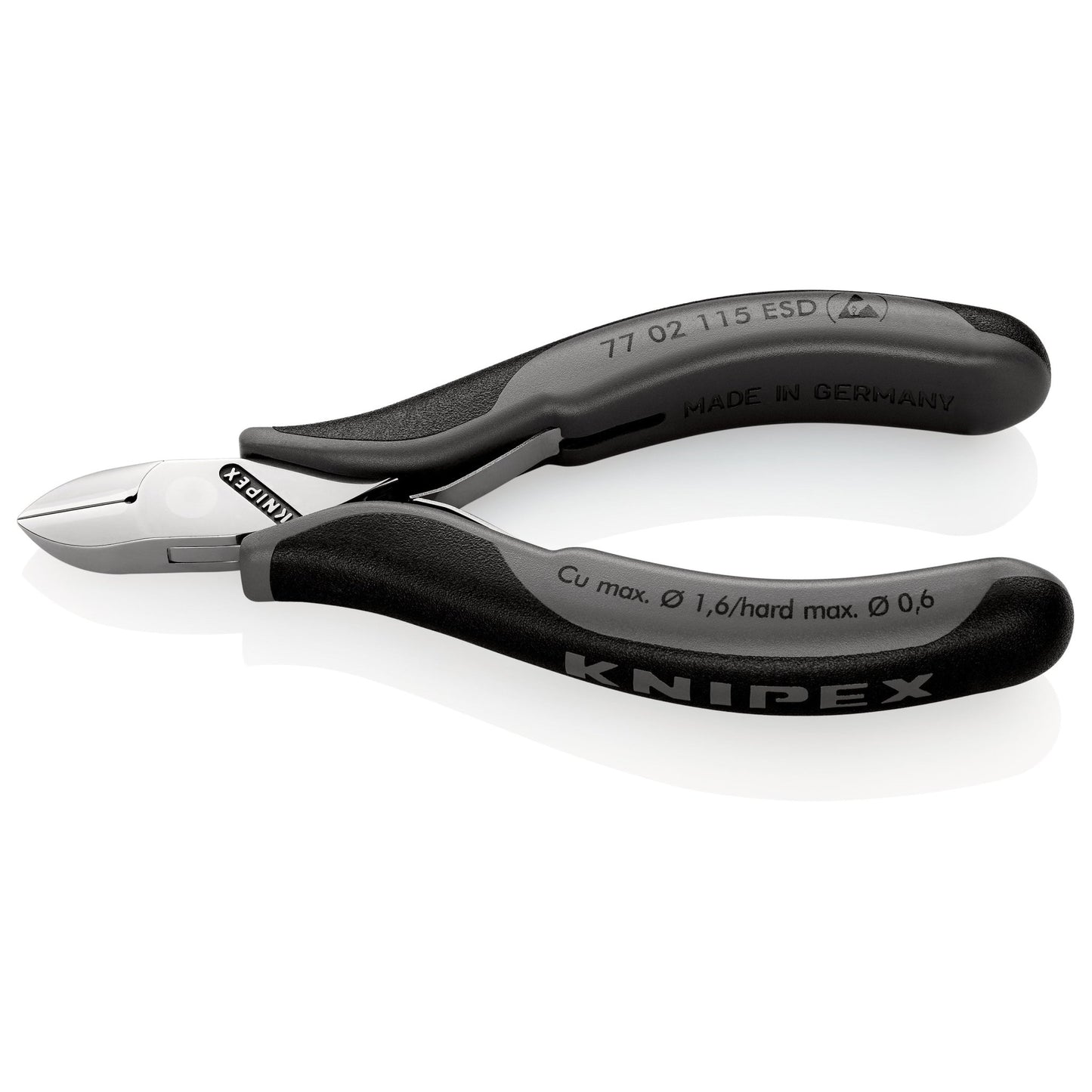 Knipex 77 02 115 ESD - Alicate de corte diagonal para electrónica 115 mm con mangos bicomponentes. Filos con bisel pequeño. Descarga electrostática. - Ferrotecnia